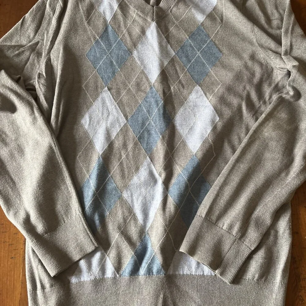 banana republic Men’s Gray & Blue Argyle Sweater Size Medium Silk & Cashmere